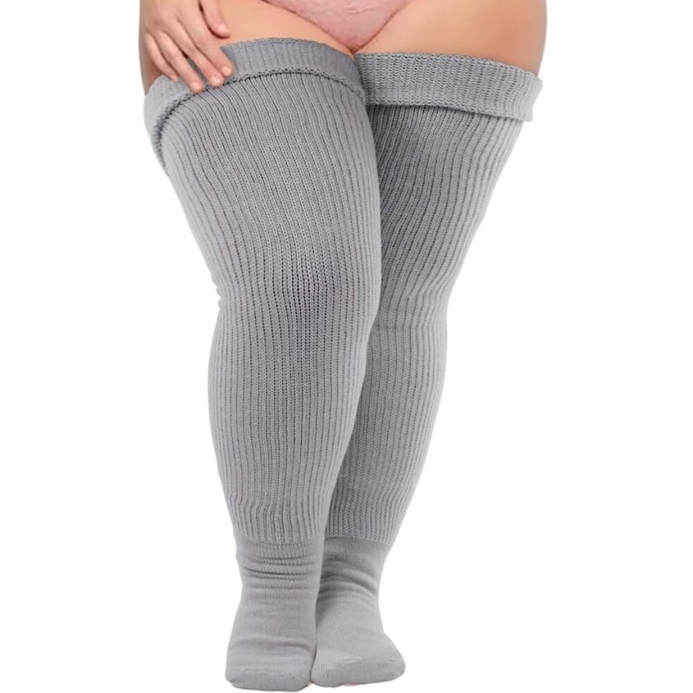 GRAY Plus Size Thigh High Socks for Thick Thighs Women